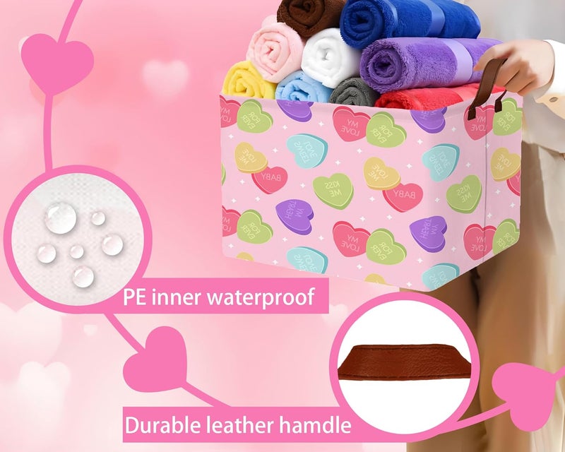 BOOHIT Valentines Day Basket Large Foldable Heart Shaped Storage Box for Gifts Kids Empty Storage Bins Rectangular Toy Organizer Decor (Colorful Love) - Image 3